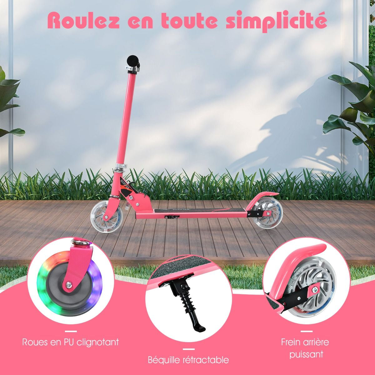 Trottinette Enfant 2 Roues Patinette Enfant Pliable Scooter Enfant Kick Avec LED Lumière Hauteur Réglable Bleu/Bleu Foncé/Rose/Rouge/Violet