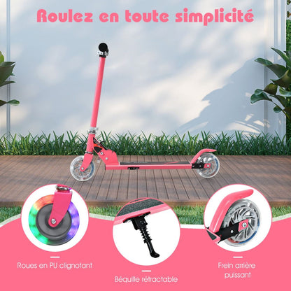Trottinette Enfant 2 Roues Patinette Enfant Pliable Scooter Enfant Kick Avec LED Lumière Hauteur Réglable Bleu/Bleu Foncé/Rose/Rouge/Violet