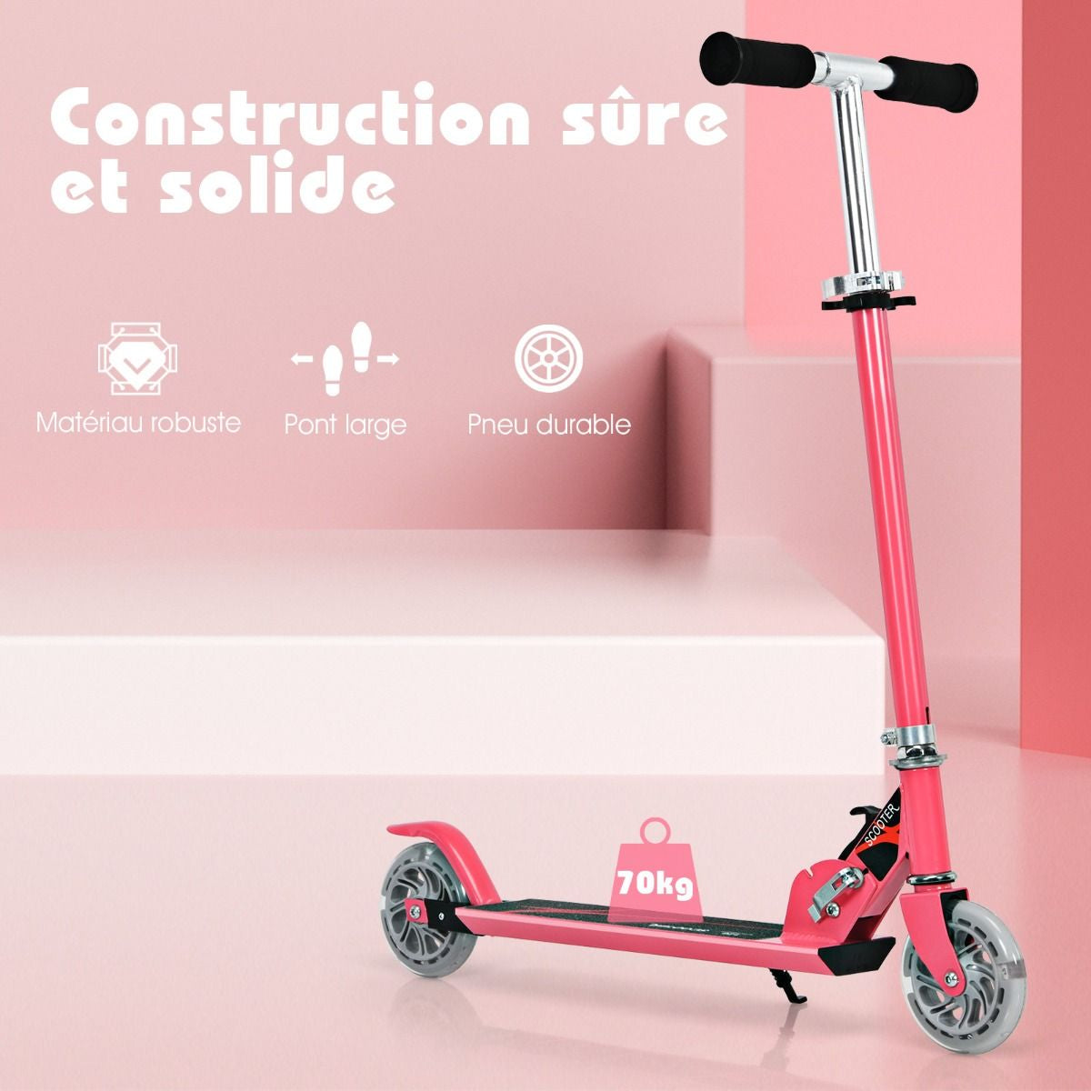 Trottinette Enfant 2 Roues Patinette Enfant Pliable Scooter Enfant Kick Avec LED Lumière Hauteur Réglable Bleu/Bleu Foncé/Rose/Rouge/Violet