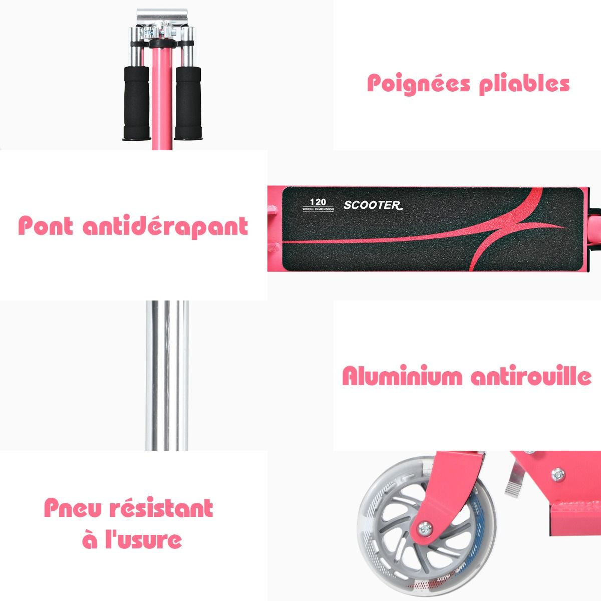 Trottinette Enfant 2 Roues Patinette Enfant Pliable Scooter Enfant Kick Avec LED Lumière Hauteur Réglable Bleu/Bleu Foncé/Rose/Rouge/Violet