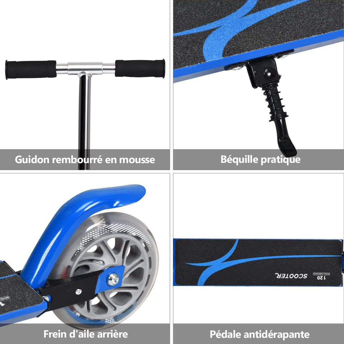 Trottinette Enfant 2 Roues Patinette Enfant Pliable Scooter Enfant Kick Avec LED Lumière Hauteur Réglable Bleu/Bleu Foncé/Rose/Rouge/Violet