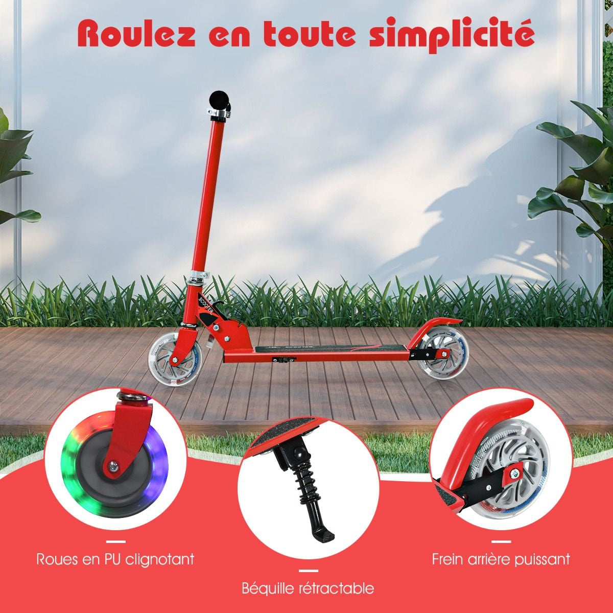 Trottinette Enfant 2 Roues Patinette Enfant Pliable Scooter Enfant Kick Avec LED Lumière Hauteur Réglable Bleu/Bleu Foncé/Rose/Rouge/Violet