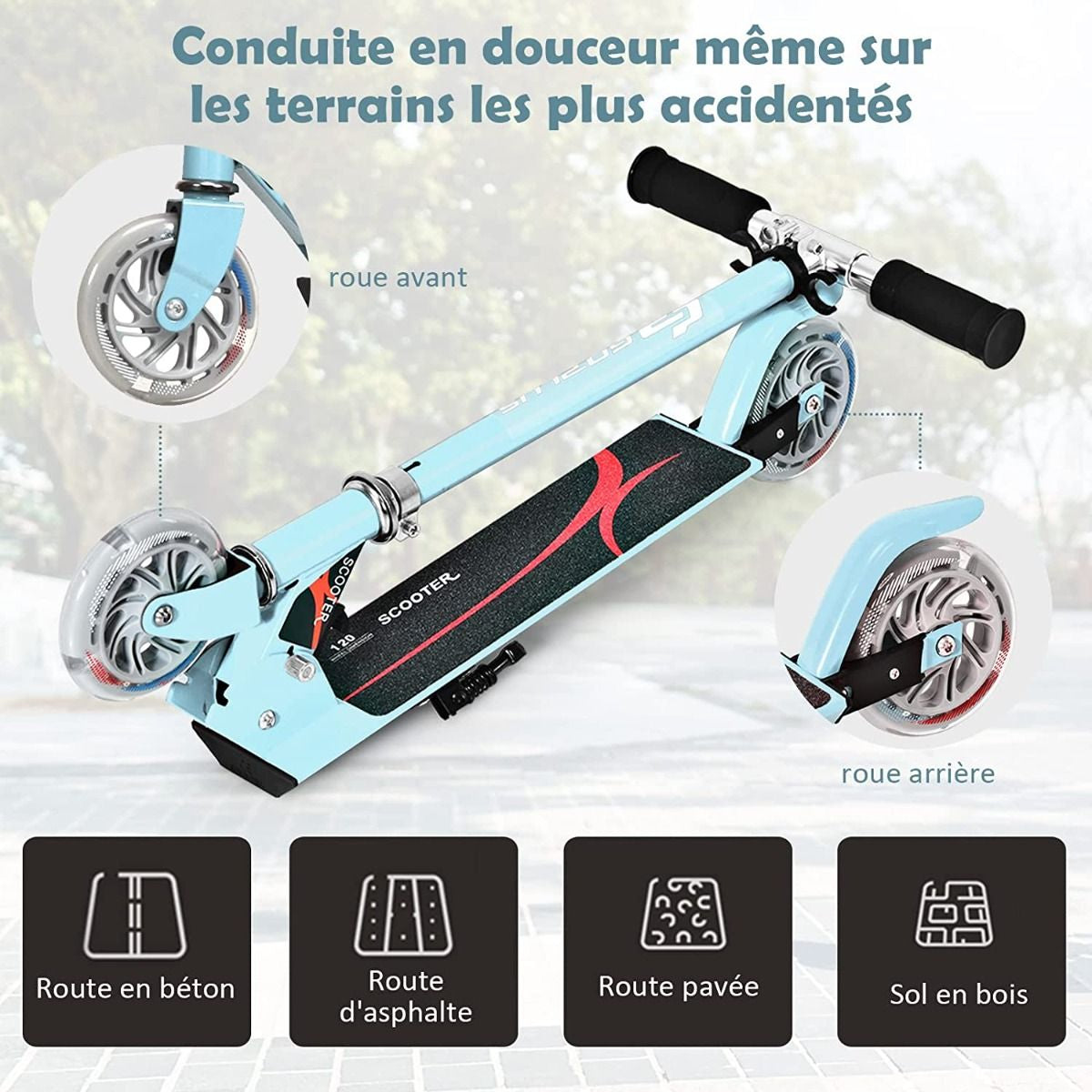 Trottinette Enfant 2 Roues Patinette Enfant Pliable Scooter Enfant Kick Avec LED Lumière Hauteur Réglable Bleu/Bleu Foncé/Rose/Rouge/Violet