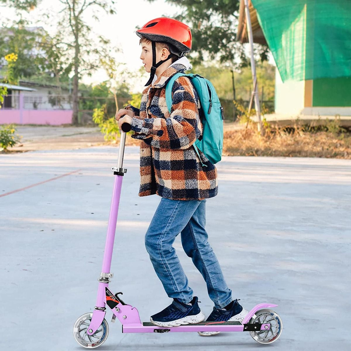 Trottinette Enfant 2 Roues Patinette Enfant Pliable Scooter Enfant Kick Avec LED Lumière Hauteur Réglable Bleu/Bleu Foncé/Rose/Rouge/Violet