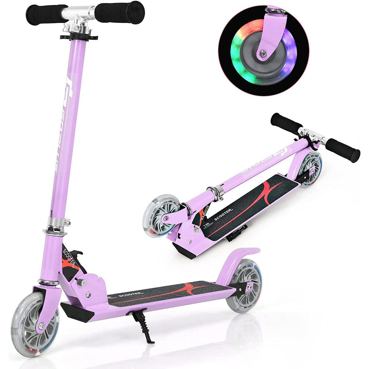 Trottinette Enfant 2 Roues Patinette Enfant Pliable Scooter Enfant Kick Avec LED Lumière Hauteur Réglable Bleu/Bleu Foncé/Rose/Rouge/Violet