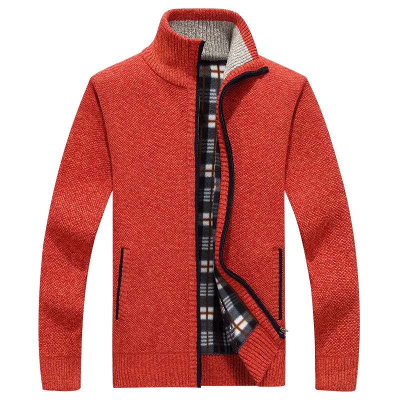 Winter Thick Men's Knitted Sweater Coat Long Sleeve Cardigan Fleece Full Zip Male Causal Plus Size Clothing for Autumn