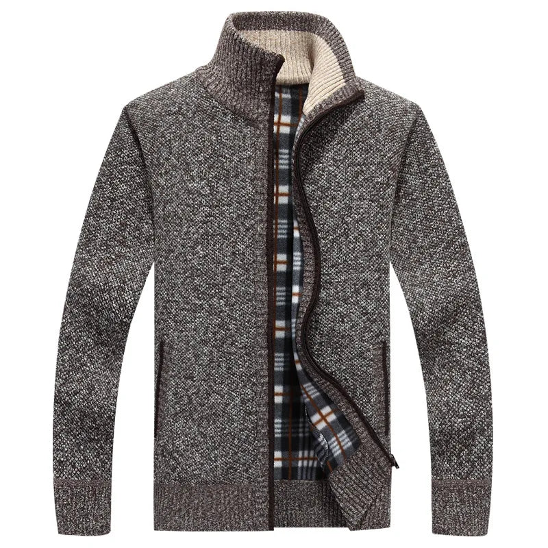 Winter Thick Men's Knitted Sweater Coat Long Sleeve Cardigan Fleece Full Zip Male Causal Plus Size Clothing for Autumn