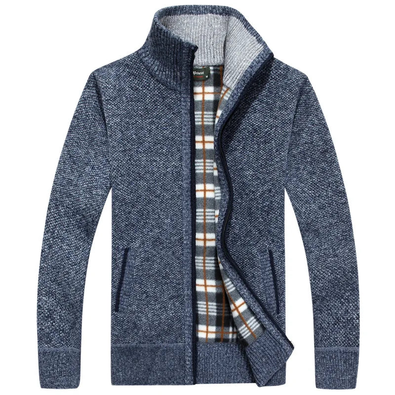 Winter Thick Men's Knitted Sweater Coat Long Sleeve Cardigan Fleece Full Zip Male Causal Plus Size Clothing for Autumn