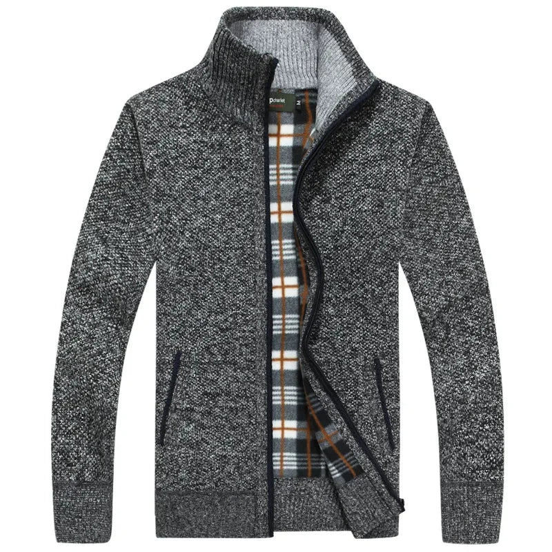Winter Thick Men's Knitted Sweater Coat Long Sleeve Cardigan Fleece Full Zip Male Causal Plus Size Clothing for Autumn
