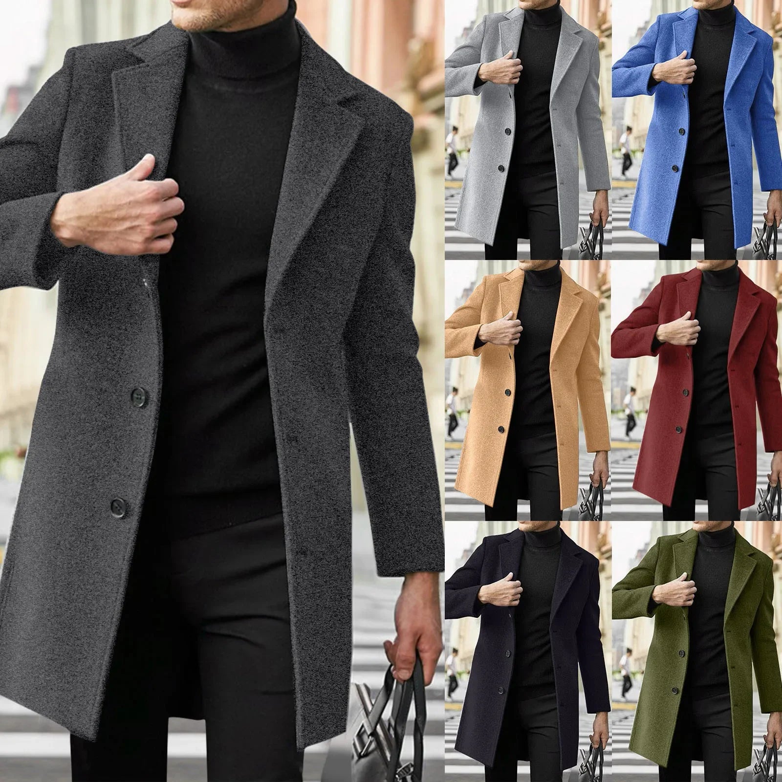 Trench-coat décontracté en laine et mélanges pour homme, style punk, idéal pour les loisirs, collection 2025