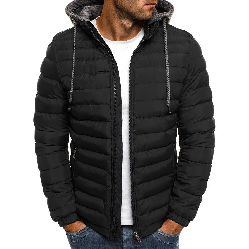Parka en coton pour homme, manteau automne-hiver, solide et chaud, à capuche et fermeture éclair