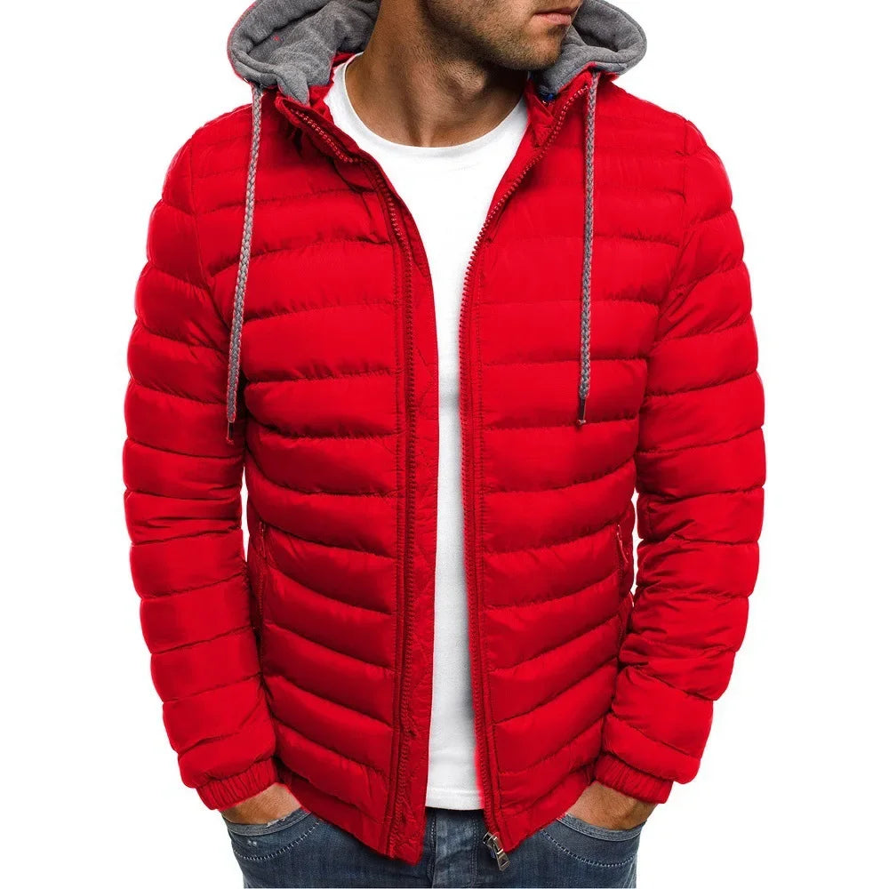 Parka en coton pour homme, manteau automne-hiver, solide et chaud, à capuche et fermeture éclair