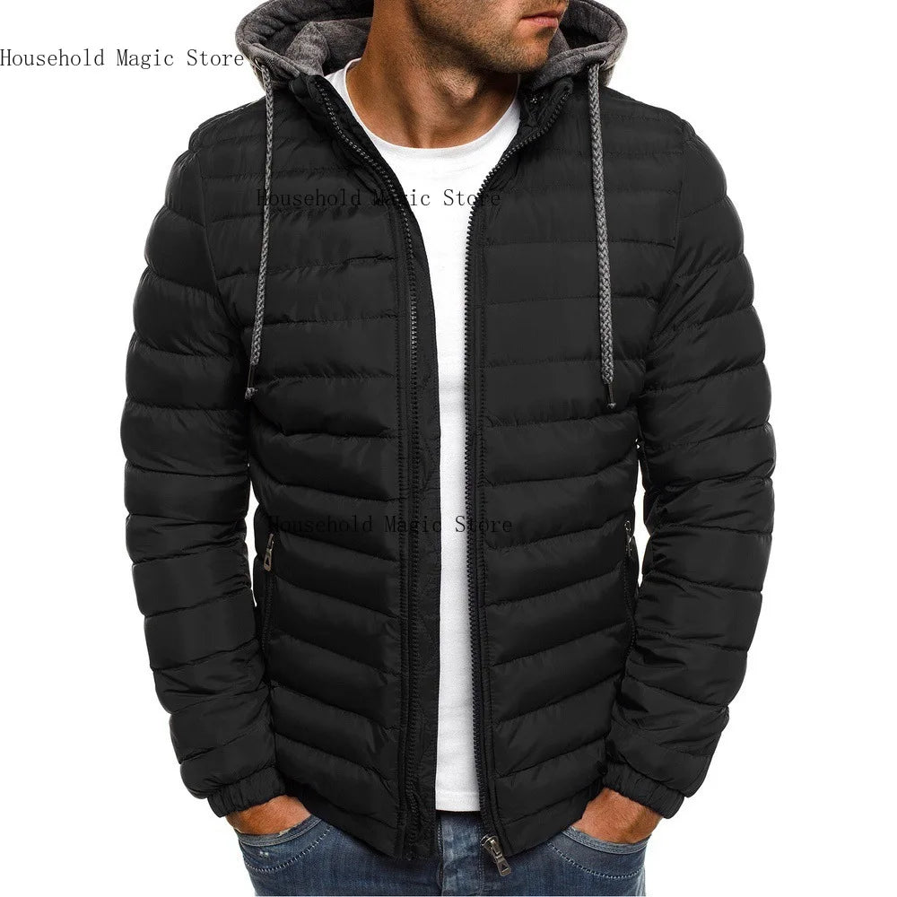 Parka en coton pour homme, manteau automne-hiver, solide et chaud, à capuche et fermeture éclair