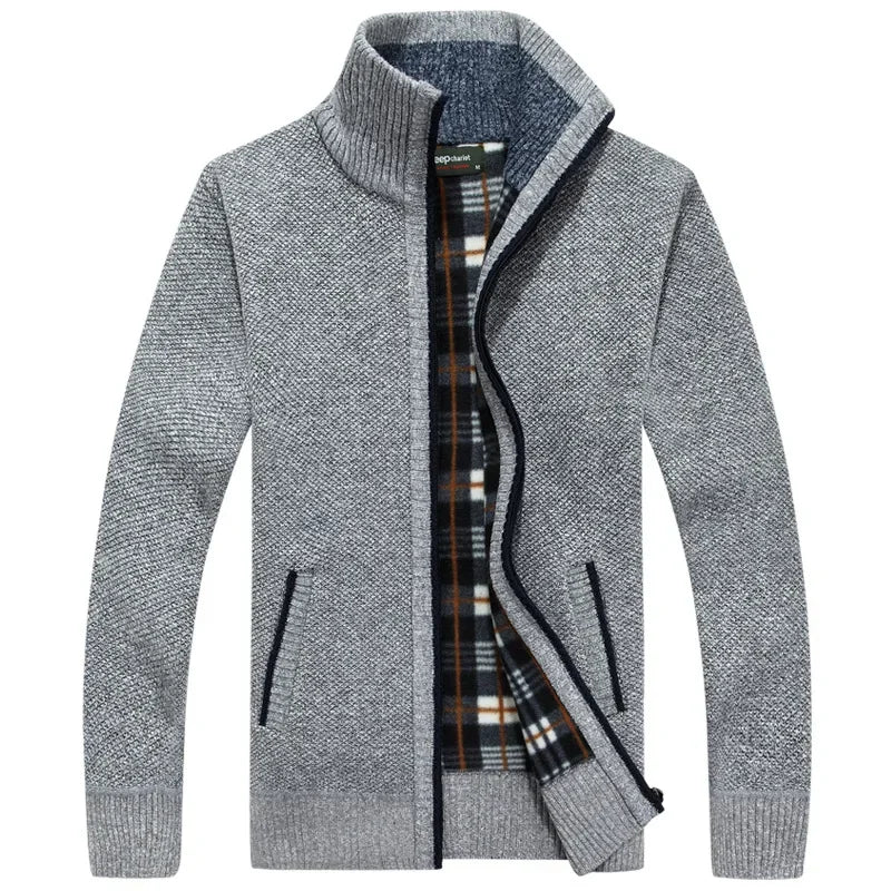 Winter Thick Men's Knitted Sweater Coat Long Sleeve Cardigan Fleece Full Zip Male Causal Plus Size Clothing for Autumn
