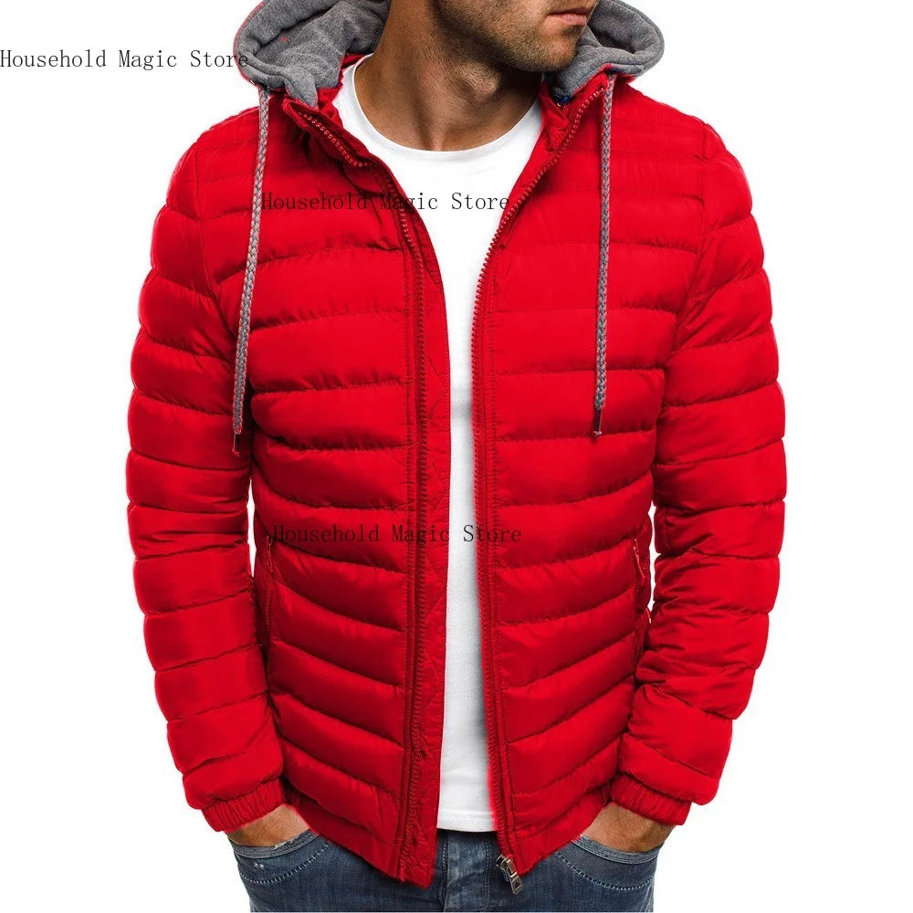 Parka en coton pour homme, manteau automne-hiver, solide et chaud, à capuche et fermeture éclair
