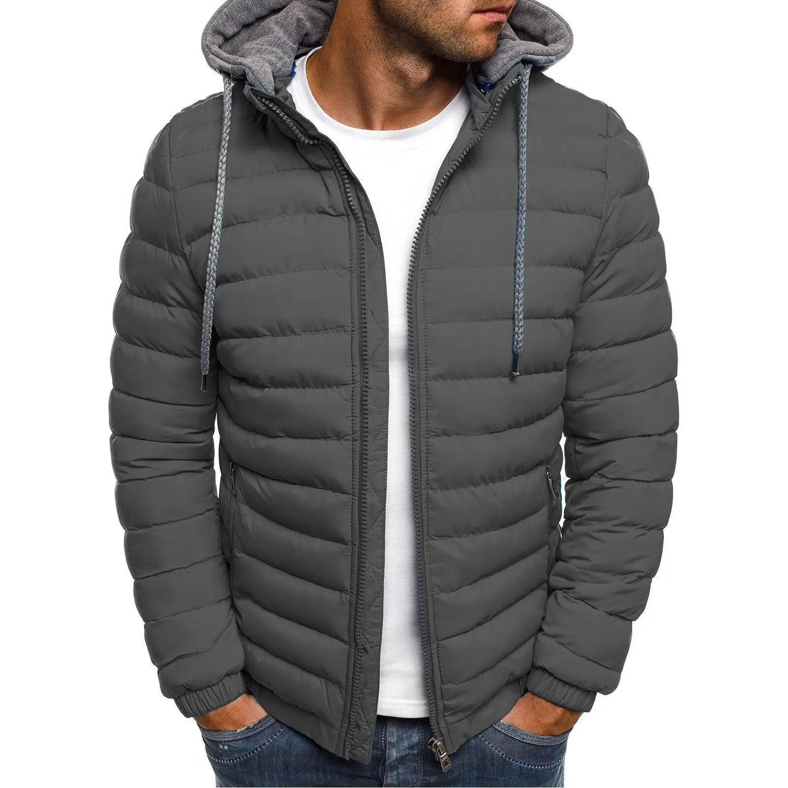 Parka en coton pour homme, manteau automne-hiver, solide et chaud, à capuche et fermeture éclair