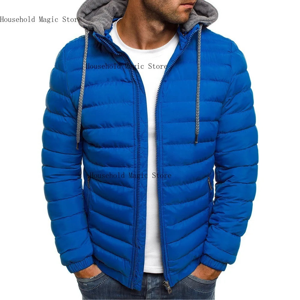 Parka en coton pour homme, manteau automne-hiver, solide et chaud, à capuche et fermeture éclair