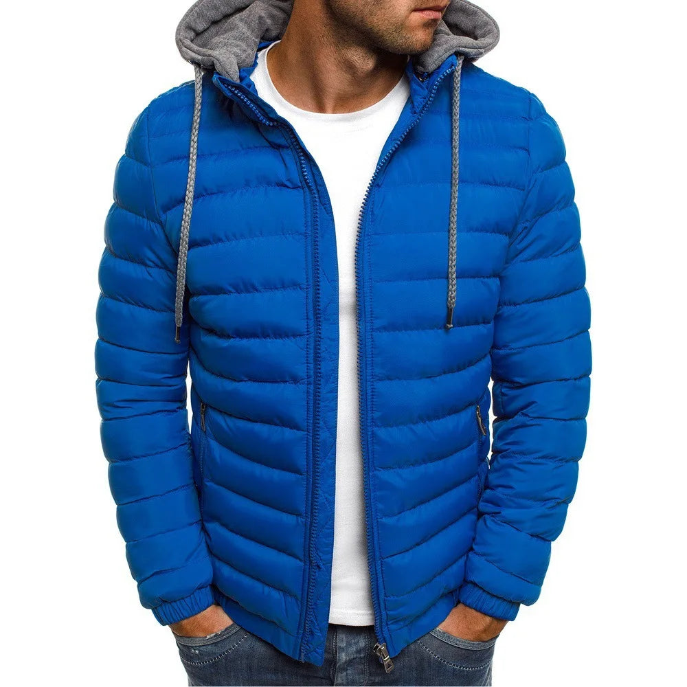 Parka en coton pour homme, manteau automne-hiver, solide et chaud, à capuche et fermeture éclair