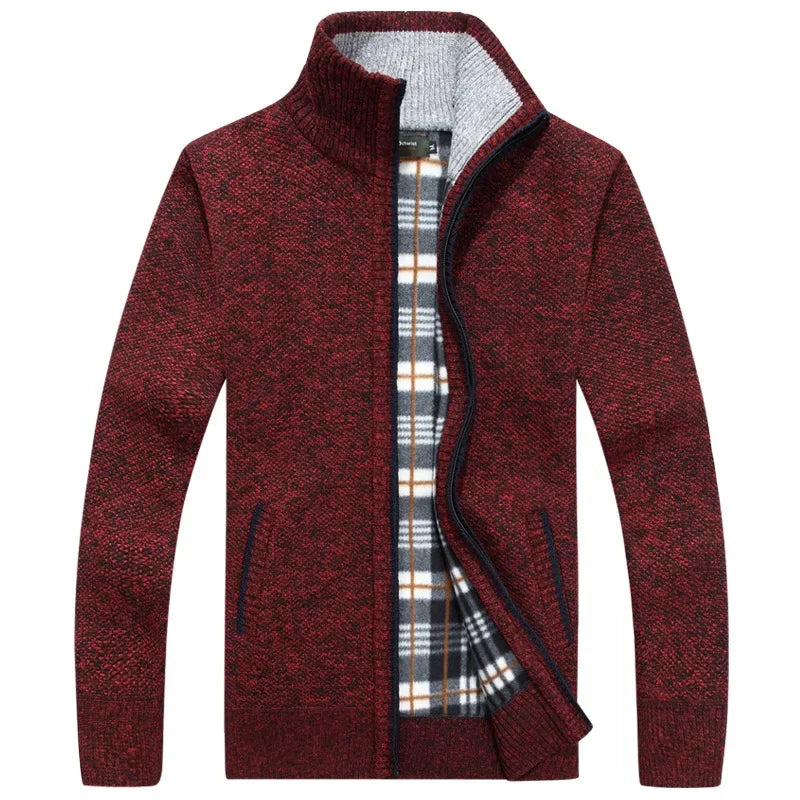 Winter Thick Men's Knitted Sweater Coat Long Sleeve Cardigan Fleece Full Zip Male Causal Plus Size Clothing for Autumn
