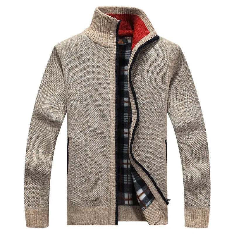 Winter Thick Men's Knitted Sweater Coat Long Sleeve Cardigan Fleece Full Zip Male Causal Plus Size Clothing for Autumn