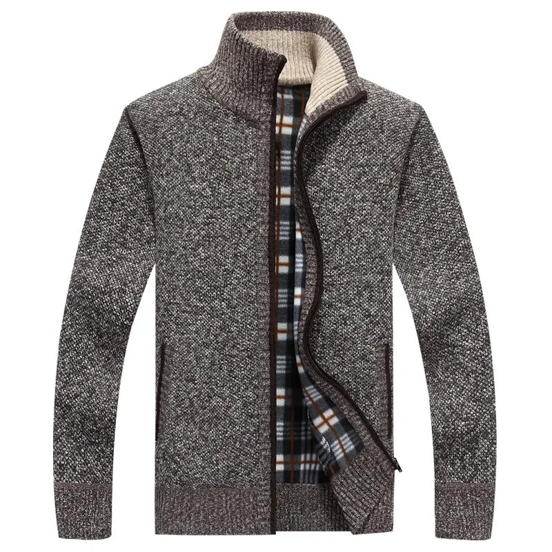 Winter Thick Men's Knitted Sweater Coat Long Sleeve Cardigan Fleece Full Zip Male Causal Plus Size Clothing for Autumn