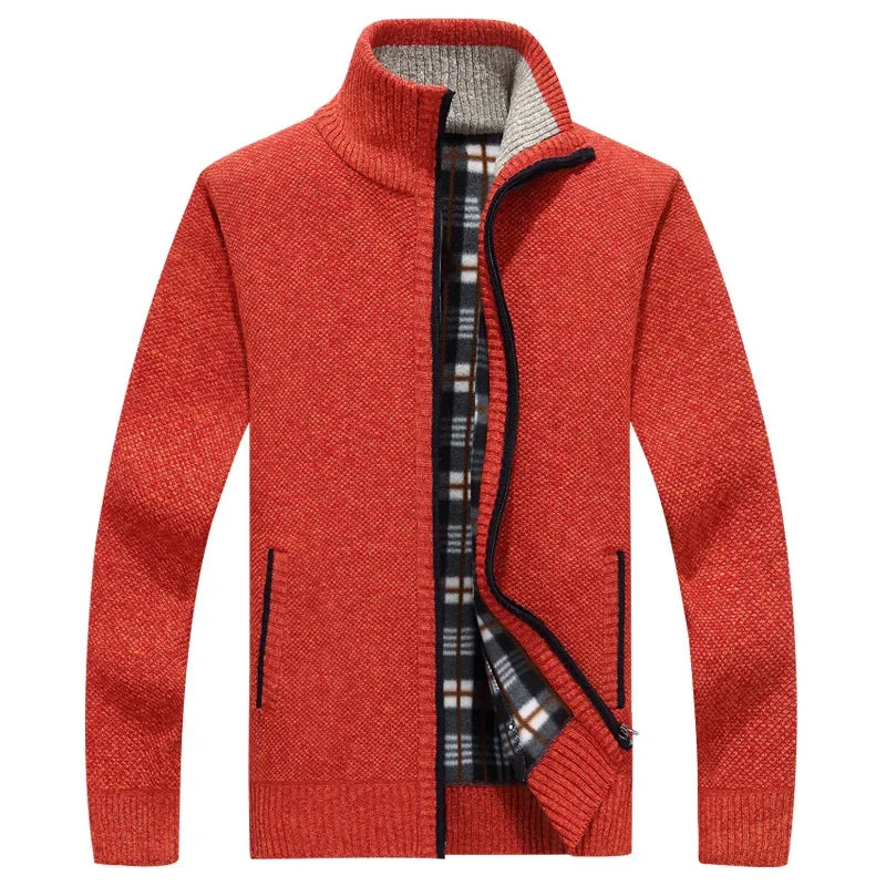 Winter Thick Men's Knitted Sweater Coat Long Sleeve Cardigan Fleece Full Zip Male Causal Plus Size Clothing for Autumn
