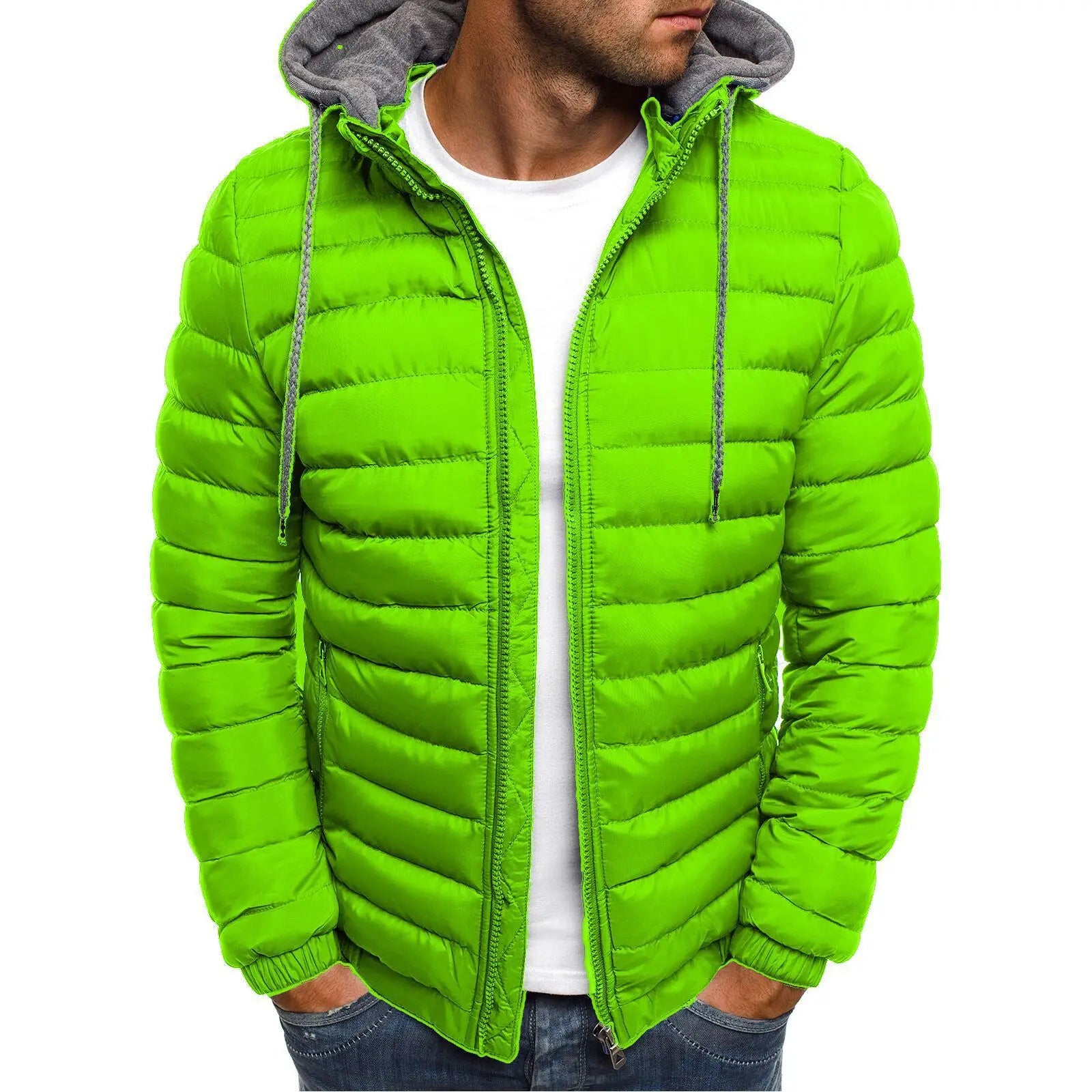 Parka en coton pour homme, manteau automne-hiver, solide et chaud, à capuche et fermeture éclair