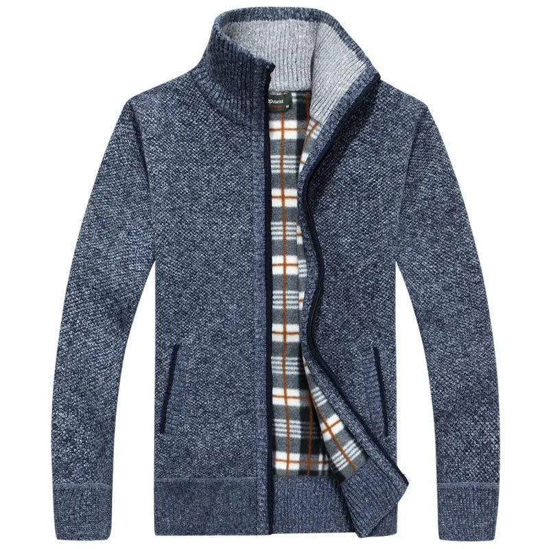 Winter Thick Men's Knitted Sweater Coat Long Sleeve Cardigan Fleece Full Zip Male Causal Plus Size Clothing for Autumn