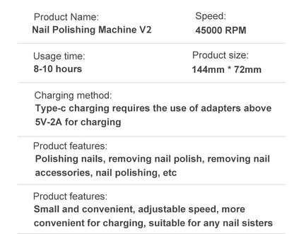 Ponceuse à Ongles Électrique Portable 45 000 RPM – Rechargeable et Silencieuse