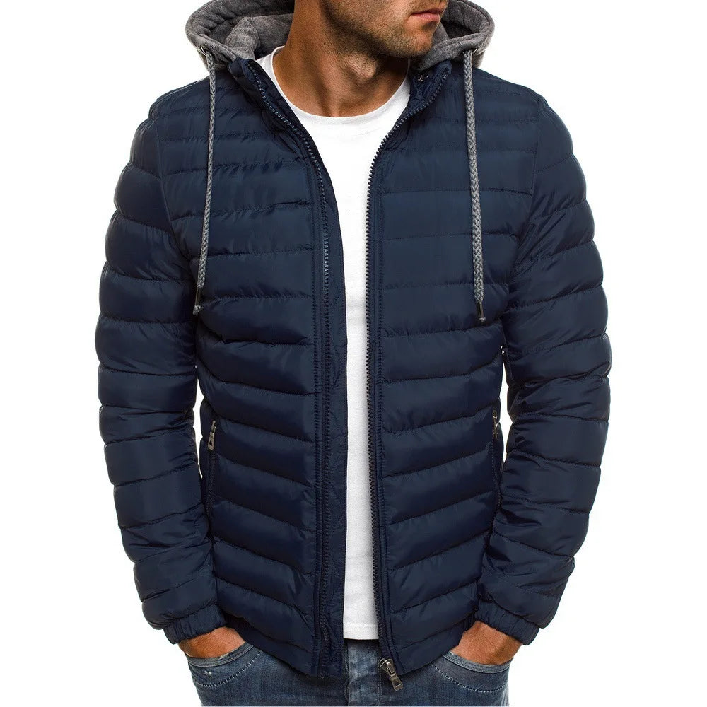 Parka en coton pour homme, manteau automne-hiver, solide et chaud, à capuche et fermeture éclair