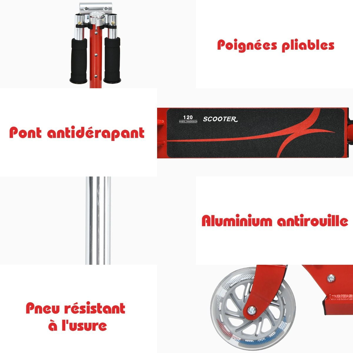 Trottinette Enfant 2 Roues Patinette Enfant Pliable Scooter Enfant Kick Avec LED Lumière Hauteur Réglable Bleu/Bleu Foncé/Rose/Rouge/Violet