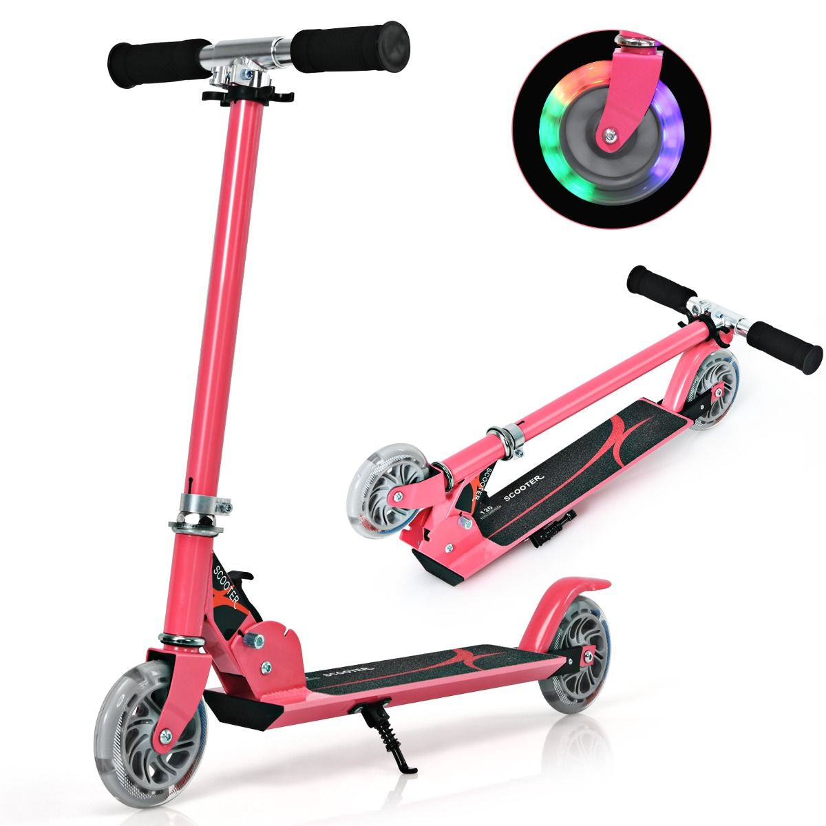 Trottinette Enfant 2 Roues Patinette Enfant Pliable Scooter Enfant Kick Avec LED Lumière Hauteur Réglable Bleu/Bleu Foncé/Rose/Rouge/Violet